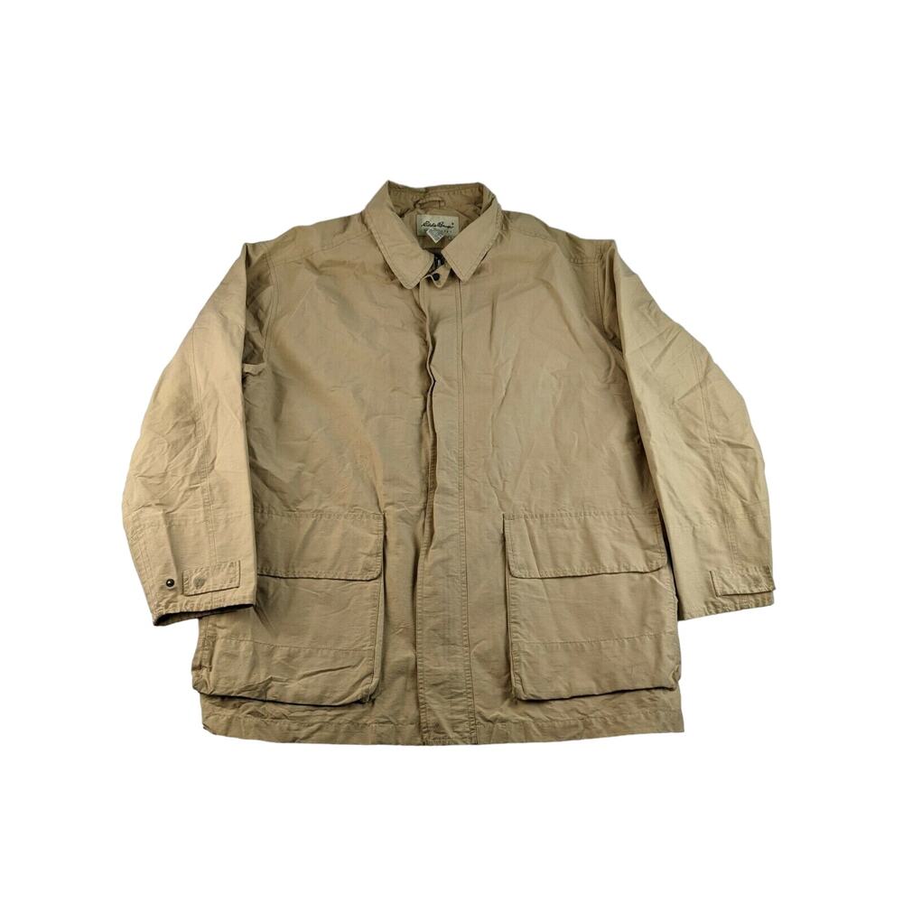 Mens Eddie Bauer Full Zip Long Sleeve Outdoor Jacket Size XL Tan Pockets